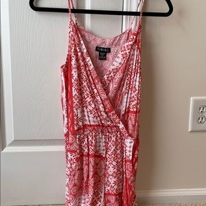 Red and white patterned cotton romper